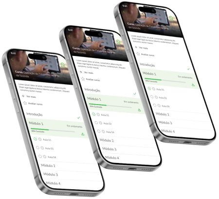 Vários smartphones mostrando diferentes telas do aplicativo